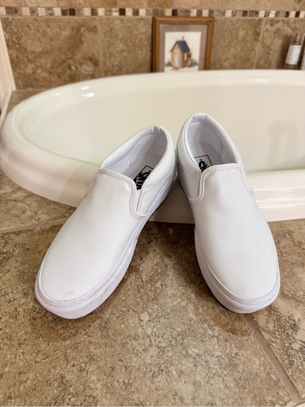 Vans White Slip-On Canvas Platform Sneakers